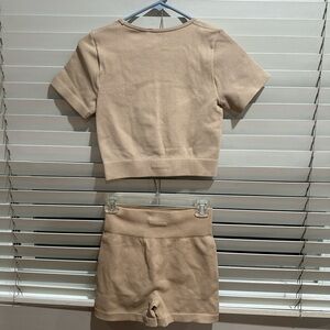 Fashion nova sport Tan Ribbed Two-Piece Set